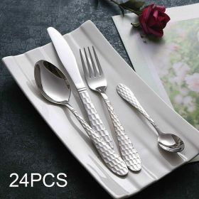 24pc Set Cutlery Set Flatware Stainless Steel Rounded Spoon Edge Dishwasher Safe