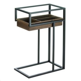 Accent Plus Glass-Top Industrial Side Table with Pull-Out Drawer