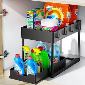 Double Sliding Cabinet Organizer Drawer;  Under Sink Organizers and Storage;  2 Tier Under Sink Organizer with 4 Hooks;  2 Hanging Cups;  Bathroom Cab